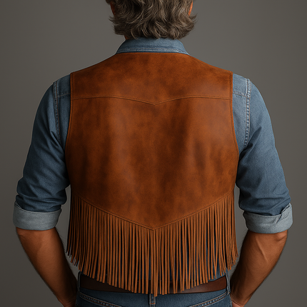 Men's Western Cowboy Leather Vest | Summer Tassel Design | Premium Quality | Stylish Outerwear | Breathable and Comfortable | Tailored Fit | Fashionable and Versatile | Perfect for Urban or Country Wear