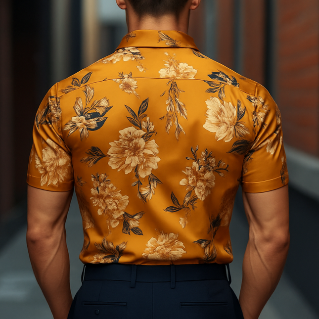 Men's Vintage Floral Shirt | Retro Style | Short Sleeve | Lapel Collar | Casual Wear | Breathable Satin | Summer Fashion | Versatile Sizes S-3XL | Ideal for Beach, Brunch, Vacations | Vibrant Print