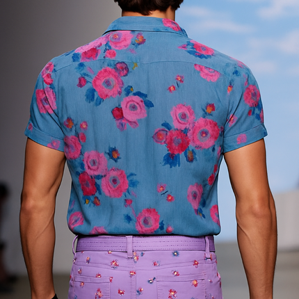 Men's Floral Linen Short Sleeve Shirt | Vintage Casual Lapel Design | Breathable Summer Top | Versatile for Beach Outings & Gatherings | Lightweight & Comfortable | Sizes S-3XL