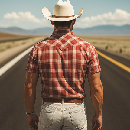 Men's Plaid Cotton Linen Short Sleeve Shirt | Retro Western Cowboy Style | Summer Fashion Casual | Breathable Fabric