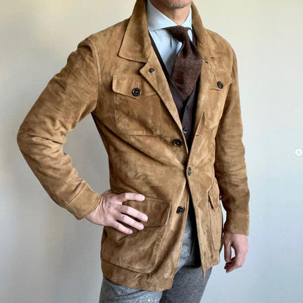 Men's Vintage Suede Jacket | Multi-Pocket Design | Lapel Collar | Button Closure | Soft Lining | Durable Premium Suede | Timeless Classic | Casual & Semi-Formal Wear | Versatile Outerwear