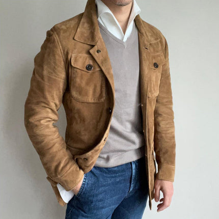 Men's Vintage Suede Jacket | Multi-Pocket Design | Lapel Collar | Button Closure | Soft Lining | Durable Premium Suede | Timeless Classic | Casual & Semi-Formal Wear | Versatile Outerwear