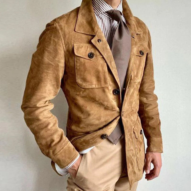 Men's Vintage Suede Jacket | Multi-Pocket Design | Lapel Collar | Button Closure | Soft Lining | Durable Premium Suede | Timeless Classic | Casual & Semi-Formal Wear | Versatile Outerwear