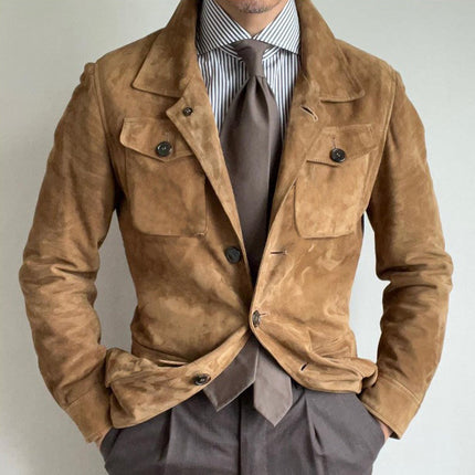 Men's Vintage Suede Jacket | Multi-Pocket Design | Lapel Collar | Button Closure | Soft Lining | Durable Premium Suede | Timeless Classic | Casual & Semi-Formal Wear | Versatile Outerwear
