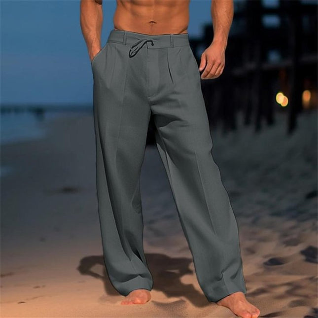 Men's Linen Beach Pants | Solid Color | Vacation Wear | Lightweight Breathable Fabric | Relaxed Fit | Drawstring Waist | Versatile Style | Tropical Comfort | Various Solid Colors | Sizes Available