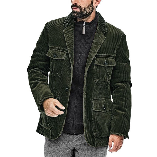 Men's Corduroy Jacket | Classic Lapel | Relaxed Fit | Solid Color | Multi-Pocket Design | Autumn Winter Spring | Machine Wash | Versatile Outerwear | Warmth & Insulation for Daily Wear