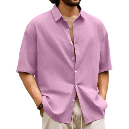 Men's Hawaiian Short Sleeve Shirt | Casual Solid Colors | Button-Down Collar | 50% Premium Cotton or Linen Blend | Summer Vacation | Lightweight Breathable | Classic or Slim Fit | Easy Care