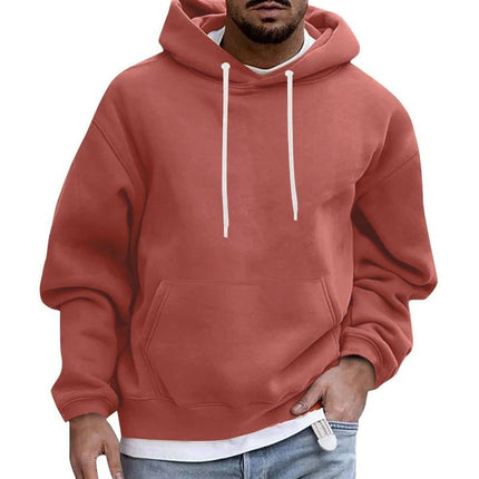 Men's Fleece Hoodie | Solid Color Loose Fit | Casual Pullover with Pocket | Long Sleeve Warm Sweatshirt | Comfortable Cozy Top for Everyday Wear | Style with Jeans or Layer for Outdoor Activities