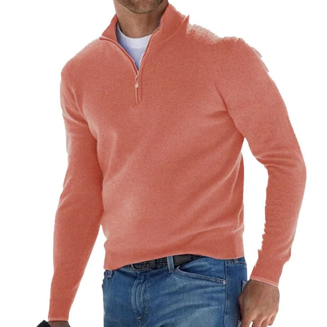 Men's Solid Color Knit Zip Pullover Sweater | High-Quality Fabric | Versatile Tailored Fit | Warm Breathable Design | Various Colors | Durable Stitching | Fashionable Wardrobe Must-Have