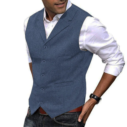 Men's Slim Fit Herringbone Suit Vest | Vintage Style | Single Breasted | Notch Lapel | Wool Blend | Elegant Formal & Smart Casual Layering | Adjustable Back Strap | Versatile Colors & Sizes