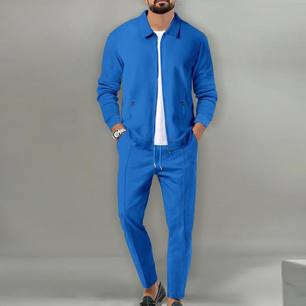 Men's Waffle Textured Solid Color Jacket | Tailored Lapel | Straight-Leg Pants | Breathable Fabric | Versatile Suit Set for Spring & Autumn | Sophisticated & Comfortable | Functional Pockets