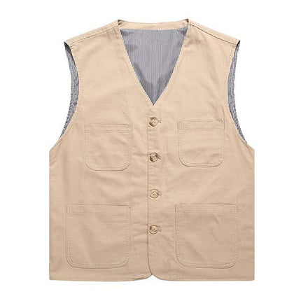 Men's Casual Cotton Vest| Lightweight Solid Color Waistcoat| 98% Cotton| Breathable| Multiple Pockets| Button Down| Frayed Edge Design| Knit Denim Fabric| Summer Style
