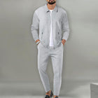 Men's Waffle Textured Solid Color Jacket | Tailored Lapel | Straight-Leg Pants | Breathable Fabric | Versatile Suit Set for Spring & Autumn | Sophisticated & Comfortable | Functional Pockets