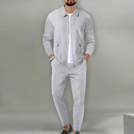 Men's Waffle Textured Solid Color Jacket | Tailored Lapel | Straight-Leg Pants | Breathable Fabric | Versatile Suit Set for Spring & Autumn | Sophisticated & Comfortable | Functional Pockets