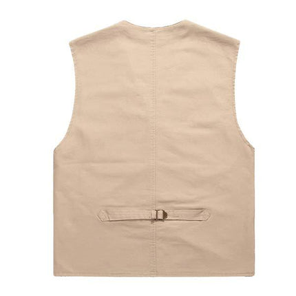Men's Casual Cotton Vest| Lightweight Solid Color Waistcoat| 98% Cotton| Breathable| Multiple Pockets| Button Down| Frayed Edge Design| Knit Denim Fabric| Summer Style
