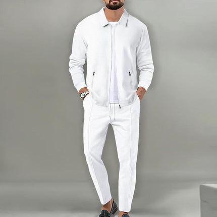 Men's Waffle Textured Solid Color Jacket | Tailored Lapel | Straight-Leg Pants | Breathable Fabric | Versatile Suit Set for Spring & Autumn | Sophisticated & Comfortable | Functional Pockets