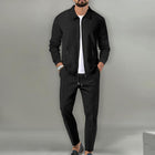 Men's Waffle Textured Solid Color Jacket | Tailored Lapel | Straight-Leg Pants | Breathable Fabric | Versatile Suit Set for Spring & Autumn | Sophisticated & Comfortable | Functional Pockets