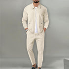Men's Waffle Textured Solid Color Jacket | Tailored Lapel | Straight-Leg Pants | Breathable Fabric | Versatile Suit Set for Spring & Autumn | Sophisticated & Comfortable | Functional Pockets