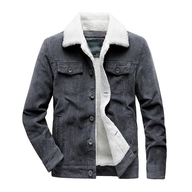 Men's Corduroy Lambswool Jacket | Vintage Thick Warm Coat | Slim Fit | Retro Casual Outerwear | Durable Winter Layer | Tailored Wool Lining | Notched Lapel | Button Closure | Multi-Pocket Design | Stylish Cold Weather Wear