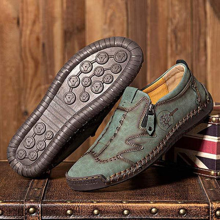 Men's Vintage Leather Loafers | Casual Comfort Shoes | Cushioned Footbed | Flexible Rubber Outsole | Easy Slip-On | Medium Width