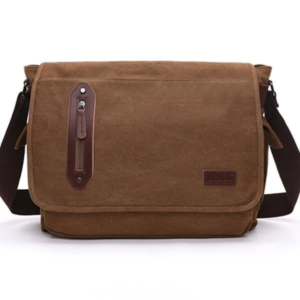 Durable Canvas Crossbody Bag | Adjustable Shoulder Strap | Interior Laptop Compartment | Multi-Pocket Design | Vintage Casual Style | Ideal for Business, Work, School | 38.5x36x36.5 cm
