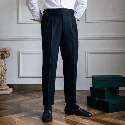Men's High Waist Slim Straight Trousers | British Neapolitan Design | Tailored Classic Elegance | Premium Fabric | Versatile Formal Wear | Easy Care | Available in Sizes | Functional Pockets | Vintage Inspired Style