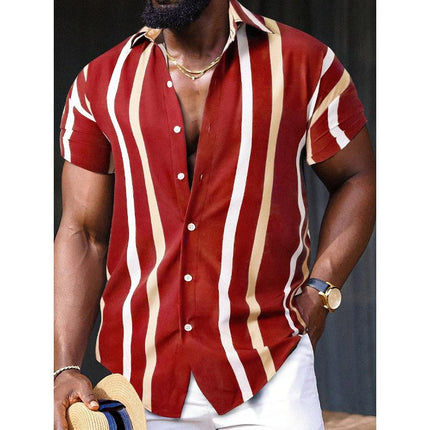 Men's Striped Short Sleeve Shirt | Casual Lapel Collar | Lightweight Fabric | Contemporary Style | Breathable Summer Top | Versatile Fit | Perfect for Everyday Wear | Available in Various Sizes