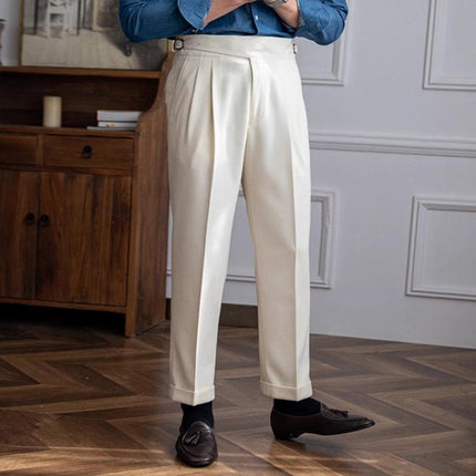 Men's High Waist Slim Straight Trousers | British Neapolitan Design | Tailored Classic Elegance | Premium Fabric | Versatile Formal Wear | Easy Care | Available in Sizes | Functional Pockets | Vintage Inspired Style