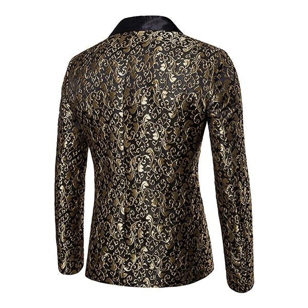 Men's Vintage Jacquard Blazer | Single Button Lapel | Soft Cotton Polyester Blend | Classic Collar | Long Sleeve | Fully Lined Nylon | Chest & Waist Welt Pockets | Retro Suit Jacket | Elegant Gentleman's Style