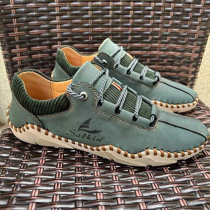 Men's Vintage Leather Casual Sneakers | Ultra Comfortable | Lace-Up | EVA Sockliner | Non-Slip Durable Outsole | Retro Style