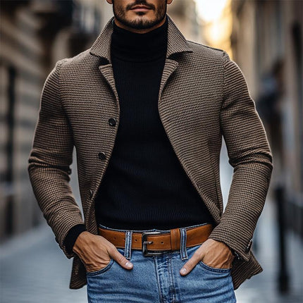 Men's Vintage Houndstooth Blazer | Slim Fit | Notch Lapel | Single Breasted | Timeless Pattern | High-Quality Fabric | Versatile Styling | Formal & Casual Wear | Classic Sleeve Details | Elegant Design
