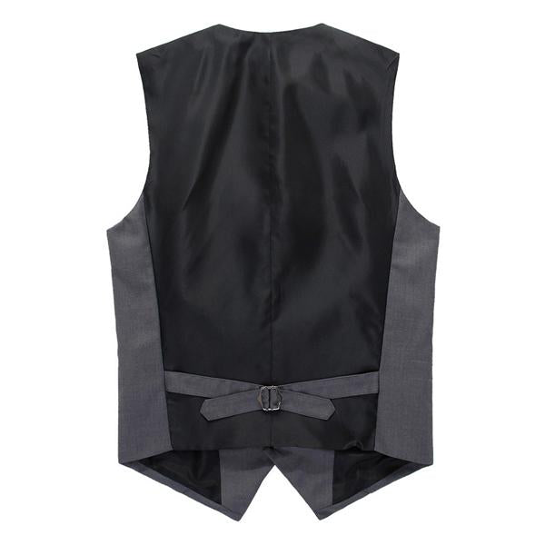 Men’s V-Neck Suit Vest | Soft Woven Fabric | Classic Collar | Colorblock Patchwork | Five-Button Closure | Adjustable Buckled Back | Front Welt Pockets | Fully Lined | Machine Washable