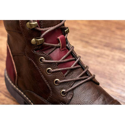 Men's Leather Patchwork Ankle Boots | Lace-Up Oxford Construction | Durable Rubber Sole | Medium Width | Breathable Leather Lining | Stylish Casual Footwear