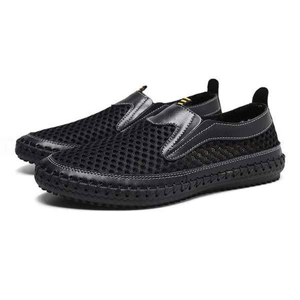Men's Slip-On Mesh Moccasins | Casual Sports Water Shoes | Leather & Mesh Upper | Easy Entry | Non-Slip Flexible Rubber Sole | Comfortable Lightweight Footwear