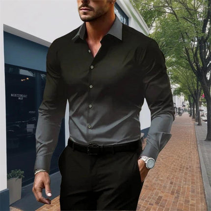 Men's Gradient Long Sleeve Shirt | Button Closure | Loose Fit | Casual & Semi-Formal Wear | Comfortable & Durable