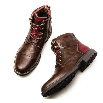 Men's Leather Patchwork Ankle Boots | Lace-Up Oxford Construction | Durable Rubber Sole | Medium Width | Breathable Leather Lining | Stylish Casual Footwear