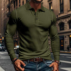 Men's Long Sleeve Polo Shirt | Casual Elastic Fit | Stretchy Fabric | Full-Length Sleeves | Classic Polo Collar | Button Placket | Available in Navy, Black, Gray, White, Burgundy | Comfortable & Versatile