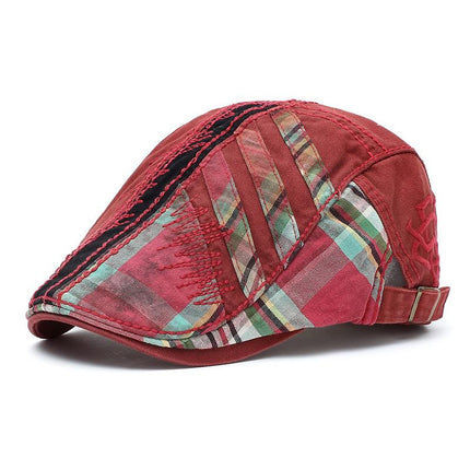 Men's Vintage Plaid Beret | Retro Stitching Hat | Warm Wool Blend | Stylish Casual Essential | Timeless Fashion | Lightweight Breathable Fabric | Perfect for Autumn Winter Wardrobe