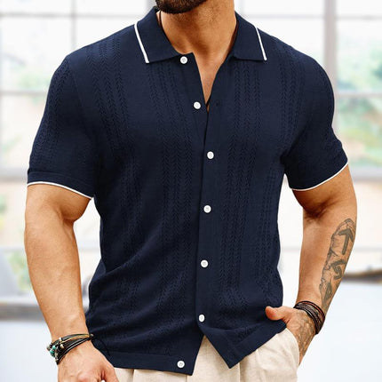 Men's Lapel Polo Shirt | Contrast Color Sweater Fabric | Single-Breasted Design | Casual Comfort | Versatile Styling | Smart Look | Classic & Vibrant Colors | Available in Multiple Sizes