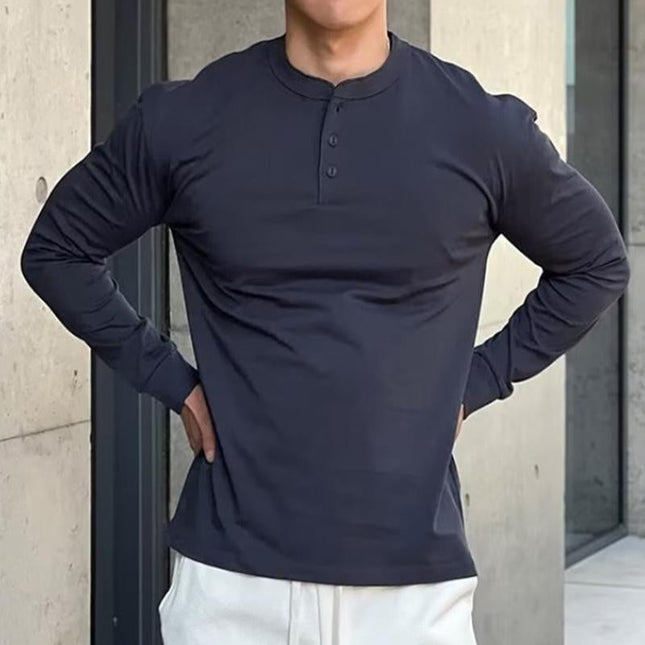 Men's Henley Long Sleeve T-Shirt | Vintage Casual Solid Color | 100% Cotton | Classic Button-Down Collar | Comfortable Fit | Breathable & Soft Fabric | Fashionable Wrinkle Resistant | Multiple Sizes Available