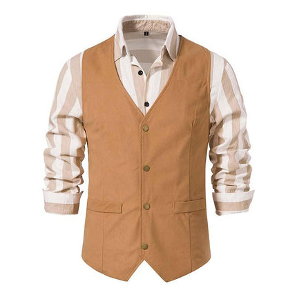 Men's Vintage Vest | Slim Fit | V-Neck | Single Breasted | Plain Polyester Blend | Spring Autumn | Casual Fashion Waistcoat