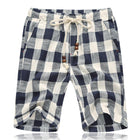 Men's Cotton Linen Shorts | Stripe Elastic Waist | Straight Cut | Breathable Fabric | Summer Casual | Lightweight Comfort | Practical Pockets | Adjustable Fit | Versatile Style