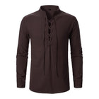 Men's Casual Long Sleeve Shirt | Cotton Linen Blend | Lace-up V-Neck | Breathable Lightweight | Relaxed Fit | Perfect for Beachwear or Travel | Comfortable and Stylish Wardrobe Essential