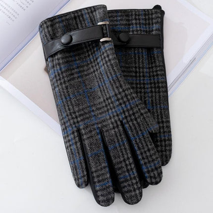 Men's Touch Screen PU Leather Gloves | Plaid Design | Plush Lining | Warm Winter Wear | Durable & Stylish | Smartphone Compatible | Snug Fit | Sophisticated Accessory | Cold Weather Men's Gloves