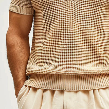 Men's Knitted Polo Shirt | Short Sleeve | Solid Color | Classic Fit | Cotton Polyester Blend | Casual Wear | Ribbed Collar & Cuffs | Breathable | Versatile Style