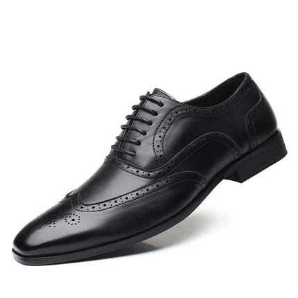 Men's Brown Leather Brogue Oxford Shoes | Cap Toe Dress Shoes | Flexible Rubber Sole | Formal Business Footwear | Glossy Polished Finish | Wedding & Party Ready