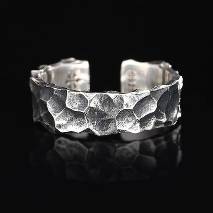 Men's Vintage Hammer Pattern Ring | Distressed S925 Sterling Silver | Electroplated | 3g Lightweight Alloy