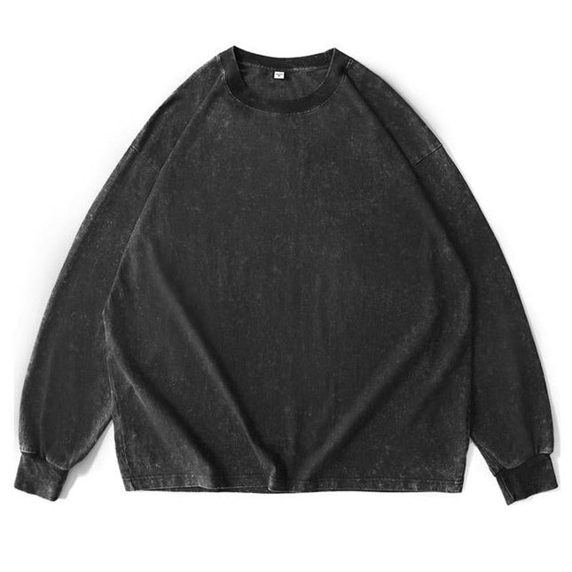 Men's Cotton Long Sleeve T-Shirt | Washed Distressed Vintage Look | Crewneck Casual Style | Soft & Breathable Premium Fabric | Perfect for Layering | Relaxed Fit | Ribbed Cuffs