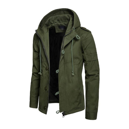Men's Cargo Jacket | Washed Cotton | Hooded | Slim Fit | Patchwork Design | Casual Outerwear | Functional Pockets | Adjustable Hood | Stylish Streetwear | Rugged & Durable | Versatile Layering