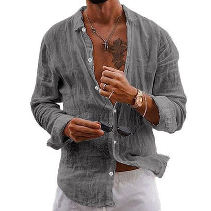 Men's Breathable Long Sleeve Shirt | Cotton Linen Blend | Solid Color | Lapel Collar | Casual Comfort | Easy Care | Versatile Style